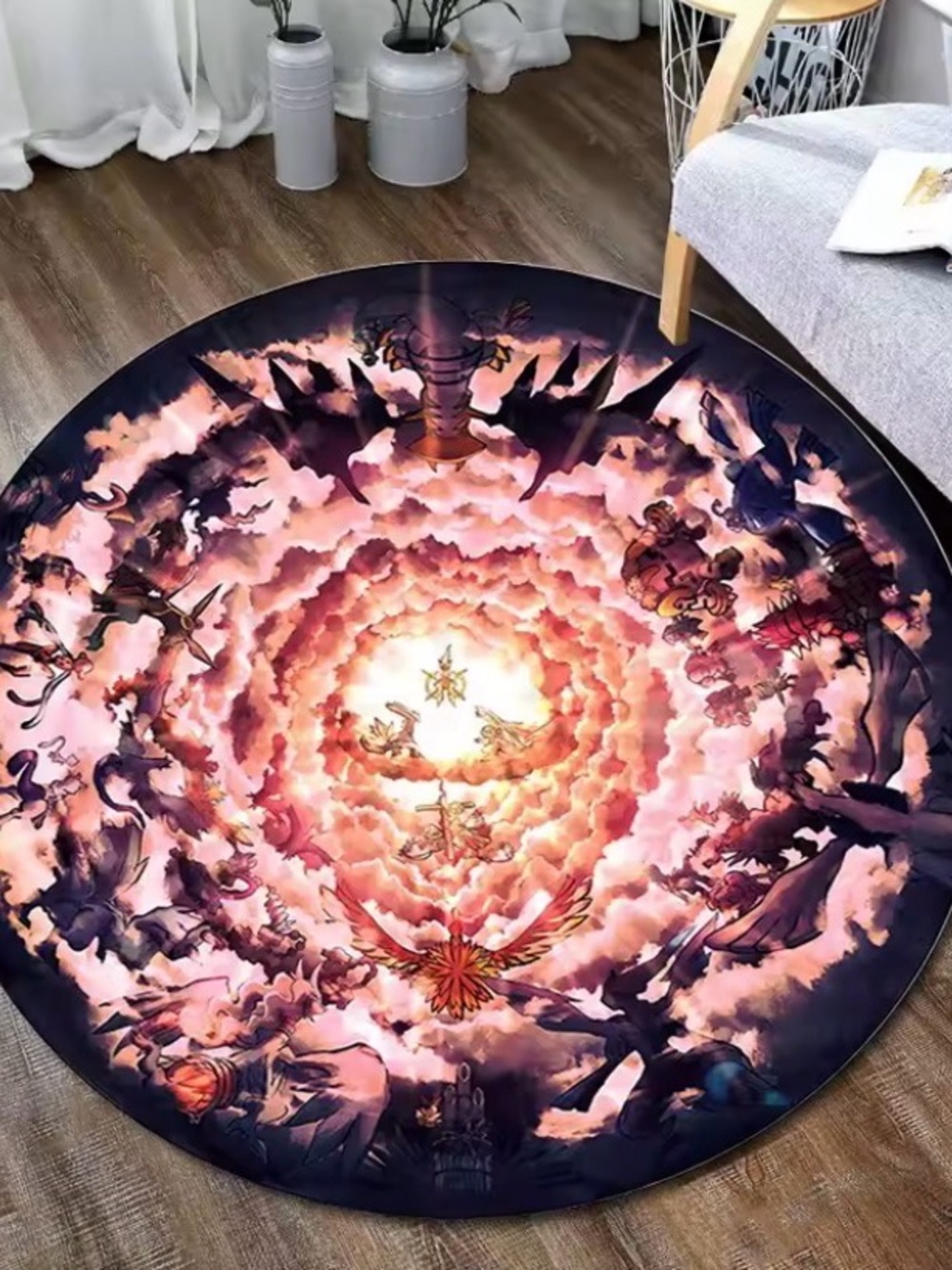 Round Fantasy Sky Burst Area Rug - Vibrant Pink and Purple